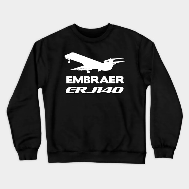 Embraer ERJ140 Silhouette Print (White) Crewneck Sweatshirt by TheArtofFlying